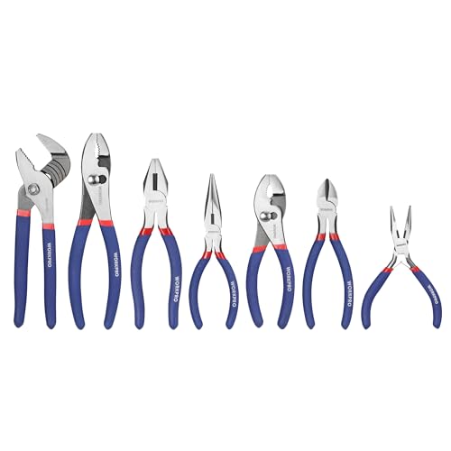 7-piece WORKPRO Pliers Set with Groove Joint. Long Nose. Slip Joint. Linesman. and Diagonal Pliers for DIY & Home Use