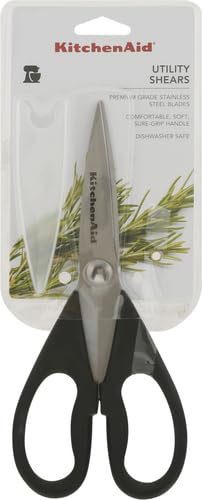 KitchenAid All Purpose Kitchen Shears with Protective Sheath Durable Stainless Steel Scissors. Dishwasher Safe. Soft Grip Comfort Handle. 8.72 Inch. Black