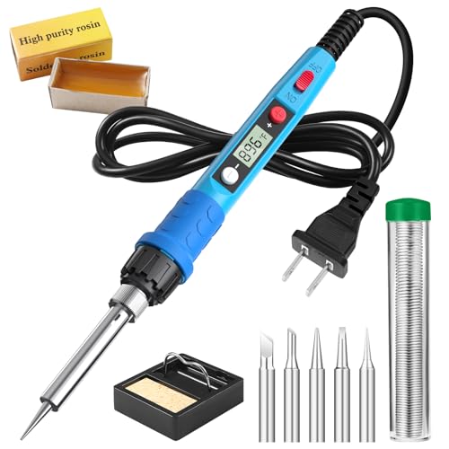 Soldering Iron Kit. 80W 110V LCD Digital Solder Iron Pen with Ceramic Heater. Portable Welding Tools with 5pcs Tips. Stand. Solders Wire. Sponge. Paste. for Metal.Electric Repairs. DIY