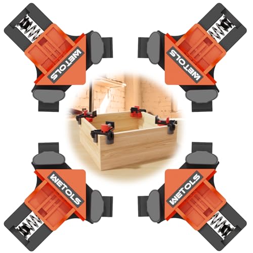WETOLS Corner Clamp for Woodworking. 90 Degree Right Angle Clamp. Wood Clamps. 4Pcs Adjustable Spring Loaded Woodworking Clamp. Gifts for Dad. Birthday Gifts for Men. Photo Framing. Orange