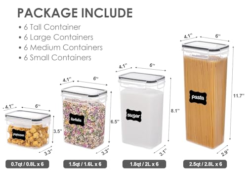 Airtight Food Storage Containers with Lids. Vtopmart 24 pcs Plastic Kitchen and Pantry Organization Canisters for Cereal. Dry Food. Flour and Sugar. BPA Free. Includes 24 Labels .Black