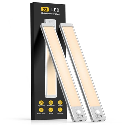 14.7inch Under Cabinet Lighting. 2 Pack Rechargeable Motion Sensor Light Indoor. 5 Levels Dimmable Magnetic Closet Lights. Wireless Under Counter Lights for Kitchen. Stairs.Hallway