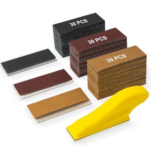 90PCS Premium Micro Detail Sander Kit. Updated 3-in-1 Mini Hand Sanding Block. 60-400 Grit Sandpaper for Wood Crafts. Tight Spaces. and DIY Polishing Projects