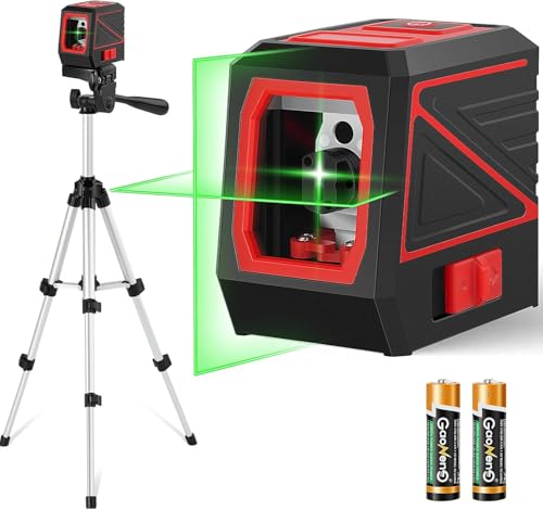 Laser Level. 100 feet 360 Self Leveling Green Cross Line lazer leveler tool with Tripod & Battery - for Picture Hanging. Construction. and DIY Home Improvement - IP54 Waterproof for Laser Measuring