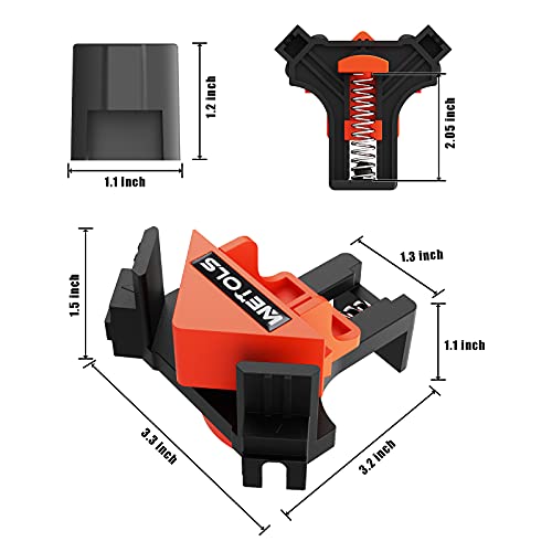 WETOLS Corner Clamp for Woodworking. 90 Degree Right Angle Clamp. Wood Clamps. 4Pcs Adjustable Spring Loaded Woodworking Clamp. Gifts for Dad. Birthday Gifts for Men. Photo Framing. Orange