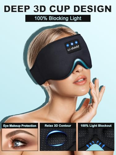 LC-dolida Sleep Headphones. 3D Sleep Mask Bluetooth Wireless Music Eye Mask. Sleeping Headphones for Side Sleepers Sleep Mask with Bluetooth Headphones Ultra-Thin Stereo Speakers Perfect for Sleeping
