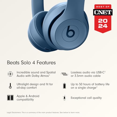 Beats Solo 4 - Wireless Bluetooth On-Ear Headphones. Apple & Android Compatible. Up to 50 Hours of Battery Life - Slate Blue