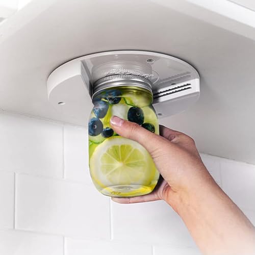 EZ Off Jar Opener for Seniors - Under Cabinet Jar Openers for Weak Hands. Easy Grip. Arthritis jar opener. One Handed Gadgets & Bottle Opener - Essential Kitchen Gadgets for Home Assistance - White