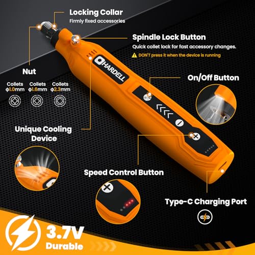 HARDELL Mini Cordless Rotary Tool. 5-Speed and USB Charging Rotary Tool Kit with 69 Accessories. Multi-Purpose 3.7V Power Rotary Tool for Sanding. Polishing. Drilling. Etching. Engraving. DIY Crafts