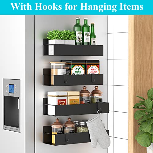Metal 4 Pack Magnetic Spice Storage Rack Organizer for Refrigerator and Oven. Black Fridge Organizers and Storage