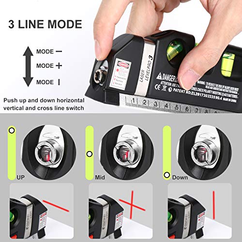 Laser Level Line Tool. Multipurpose Laser Level Kit Standard Cross Line Laser leveler Beam Tool with Metric Rulers 8ft/2.5M for Picture Hanging cabinets Tile Walls by AikTryee.