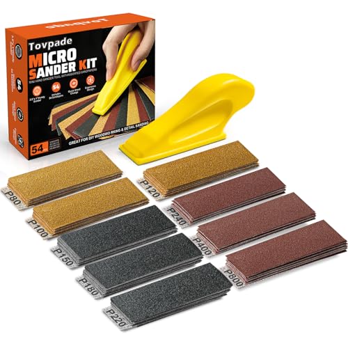 54PCS Premium Micro Sander. Detail & Mini Sander Block – Precision Small Hand Sanding Tool. 80–800 Grit Sandpaper Kit. 3-in-1 Set for Wood. Crafts. Furniture. Tight Spaces & DIY Projects