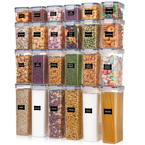 Airtight Food Storage Containers with Lids. Vtopmart 24 pcs Plastic Kitchen and Pantry Organization Canisters for Cereal. Dry Food. Flour and Sugar. BPA Free. Includes 24 Labels .Black
