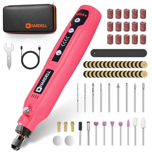 HARDELL Mini Cordless Rotary Tool. 5-Speed 3.7V Rechargeable Rotary Tool Kit with 69 Accessories. USB Charging Multi-Purpose DIY Tool for Sanding. Polishing. Drilling. Engraving(Pink 69pcs)