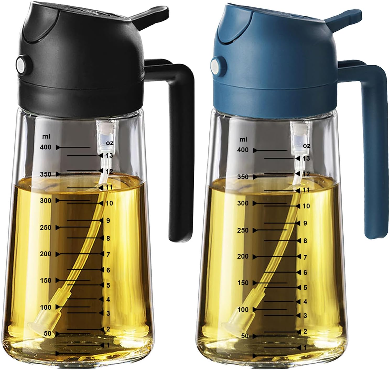TrendPlain 16oz/470ml Glass Olive Oil Sprayer for Cooking – 2 in 1 Olive Oil Dispenser Bottle for Kitchen Gadgets and Air Fryer Accessories. Salad. BBQ - Black