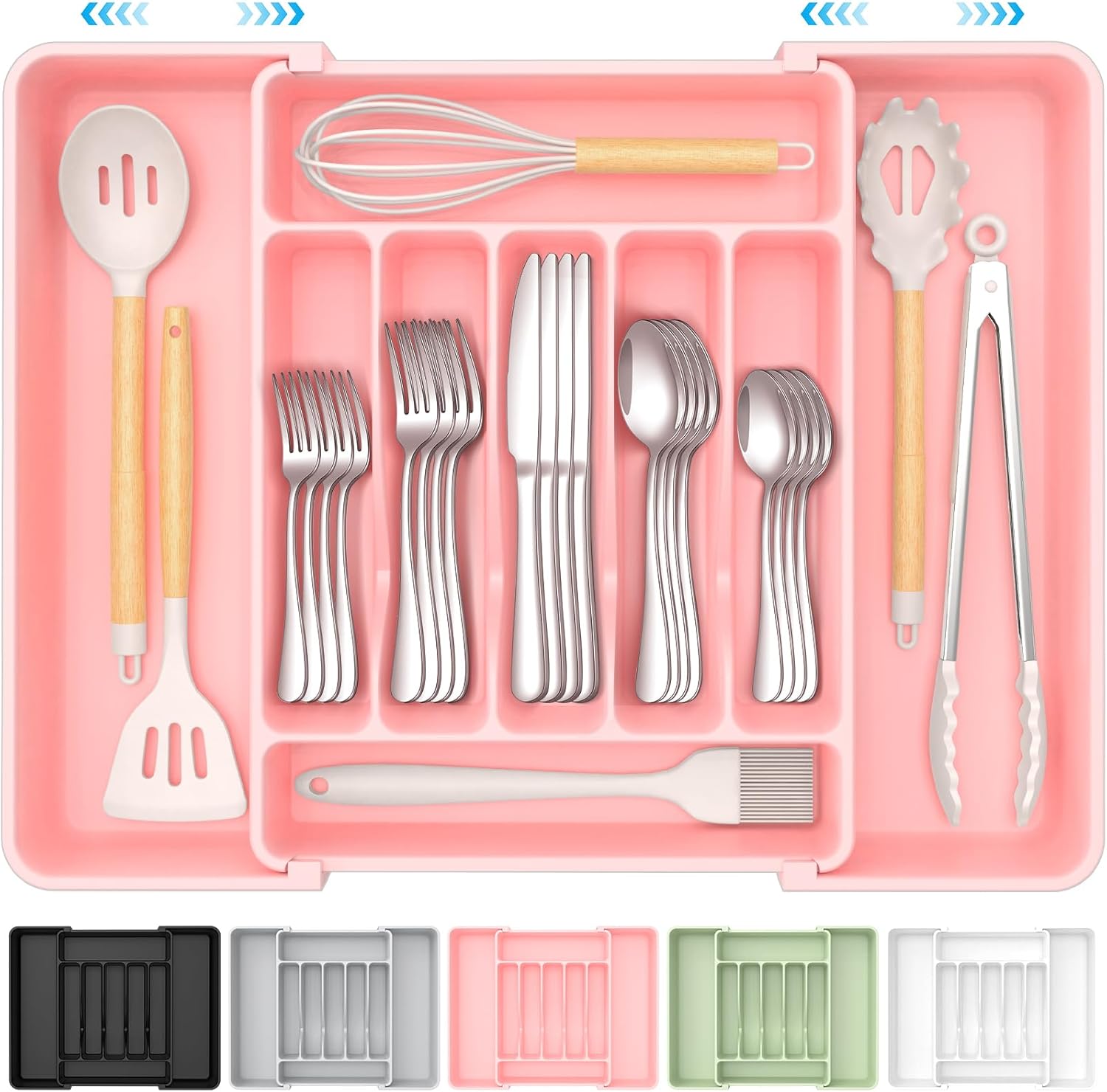 Extra Large Expandable Silverware Organizer. BPA-Free Food-Safe Cutlery Flatware Organizer. Kitchen Utensil Drawer Organizer. Adjustable Silverware Holder for Spoons Forks Knives. Black