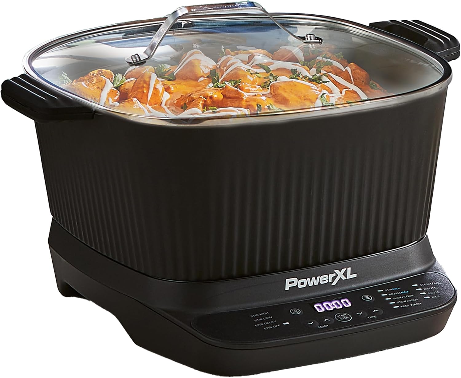 STIRMAX DELUXE 7.5 Quart Digital Multi-Cooker with Automatic Paddle to Stir and Shred. 9 in 1 programmable presets to Sauté. Sear. and Brown Food Before Simmering – Accessories. Skillet. & Cookbook