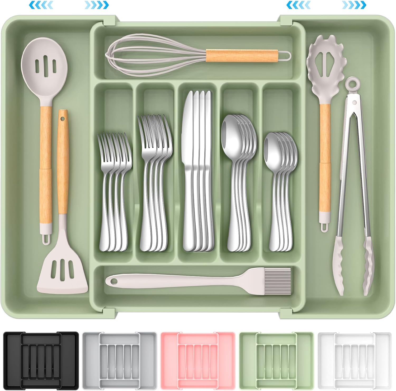 Extra Large Expandable Silverware Organizer. BPA-Free Food-Safe Cutlery Flatware Organizer. Kitchen Utensil Drawer Organizer. Adjustable Silverware Holder for Spoons Forks Knives. Black