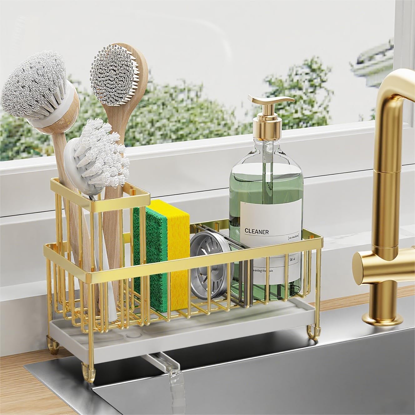 Cisily Black Sponge Holder for Kitchen Sink. Sink Caddy Organizer with High Brush Holder. Kitchen Countertop Organizers and Storage Essentials. Rustproof 304 Stainless Steel. Soap Dispenser Organize