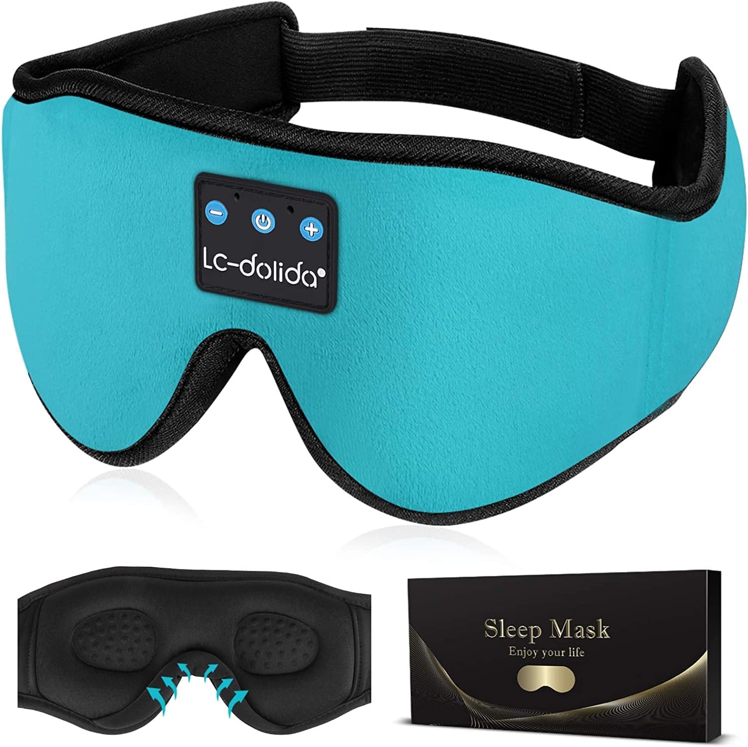 LC-dolida Sleep Headphones. 3D Sleep Mask Bluetooth Wireless Music Eye Mask. Sleeping Headphones for Side Sleepers Sleep Mask with Bluetooth Headphones Ultra-Thin Stereo Speakers Perfect for Sleeping