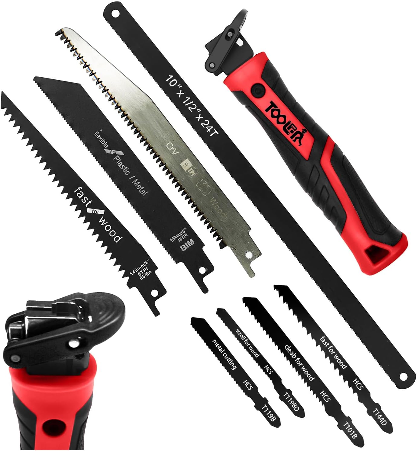 8-In-1 Multi Blades Hand Saw. Drywall Cutter. Hacksaw. Long Blade Hand Saw. Jab Saw. For Cutting Drywall. Sheetrock. Wood. Metel. Plastic. Plywood. Blade Quick Change Mechanism.
