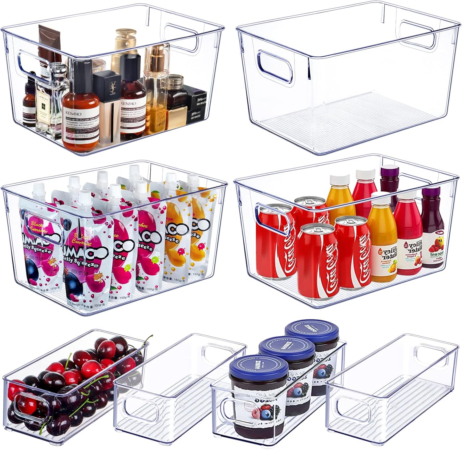 Set of 8 Clear Plastic Storage Bins. 4 Large and 4 Small Stackable Storage Containers for Pantry Organization and Kitchen Storage Bins.Home Edit and Cabinet Organizers