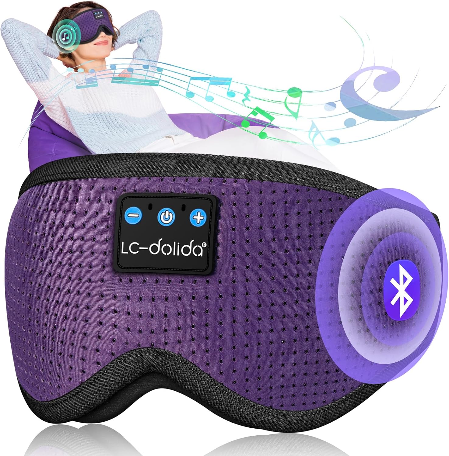 LC-dolida Sleep Headphones. 3D Sleep Mask Bluetooth Wireless Music Eye Mask. Sleeping Headphones for Side Sleepers Sleep Mask with Bluetooth Headphones Ultra-Thin Stereo Speakers Perfect for Sleeping