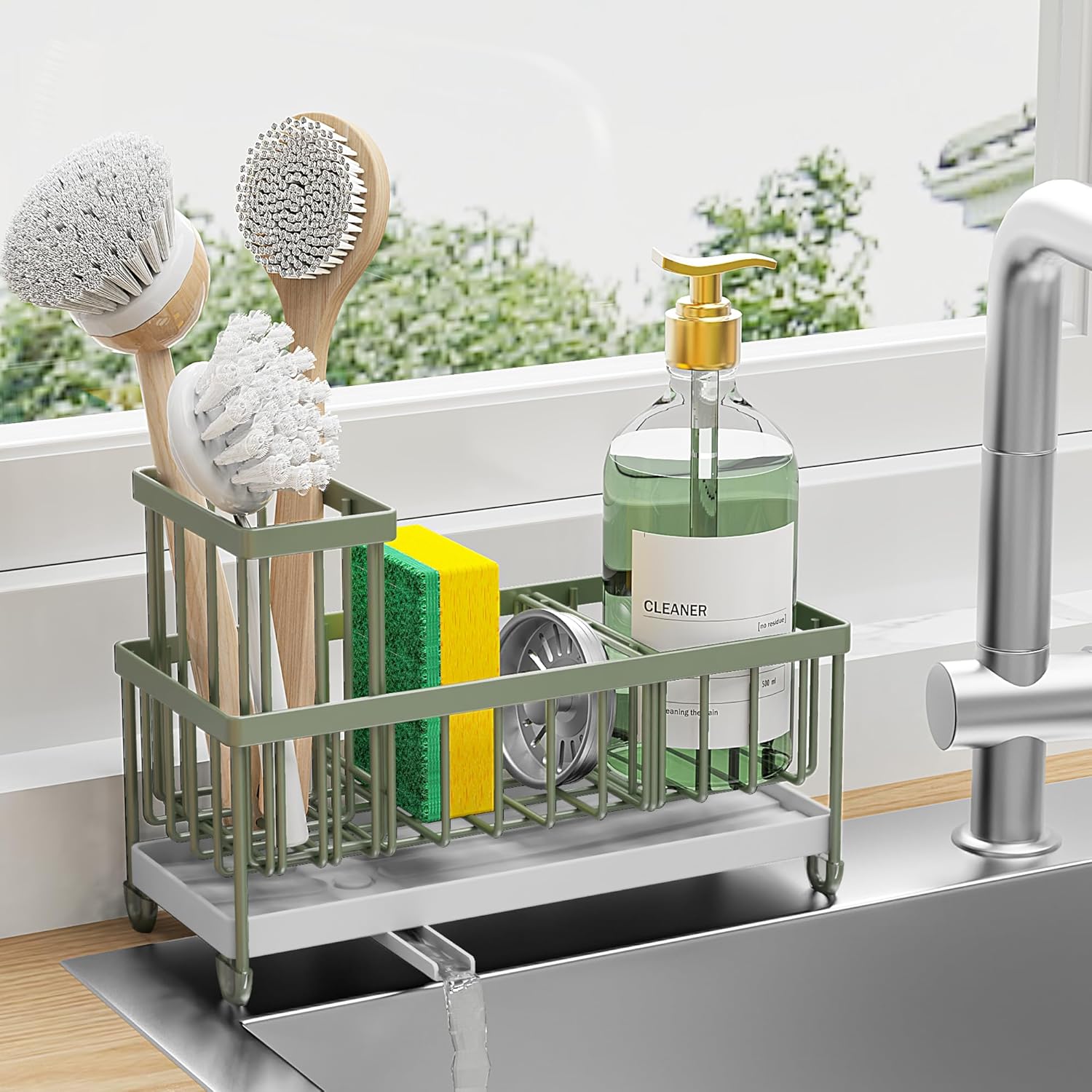 Cisily Black Sponge Holder for Kitchen Sink. Sink Caddy Organizer with High Brush Holder. Kitchen Countertop Organizers and Storage Essentials. Rustproof 304 Stainless Steel. Soap Dispenser Organize